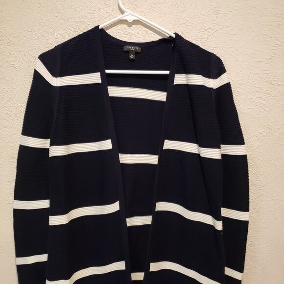 TALBOTS ~ Open-Front Modern Ottoman Cardigan in Navy w/White Stripe Sz Sp - Picture 3 of 10